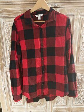 Old Navy The Classic Shirt Women's Red Buffalo Plaid Flannel Long Sleeve XL Tall
